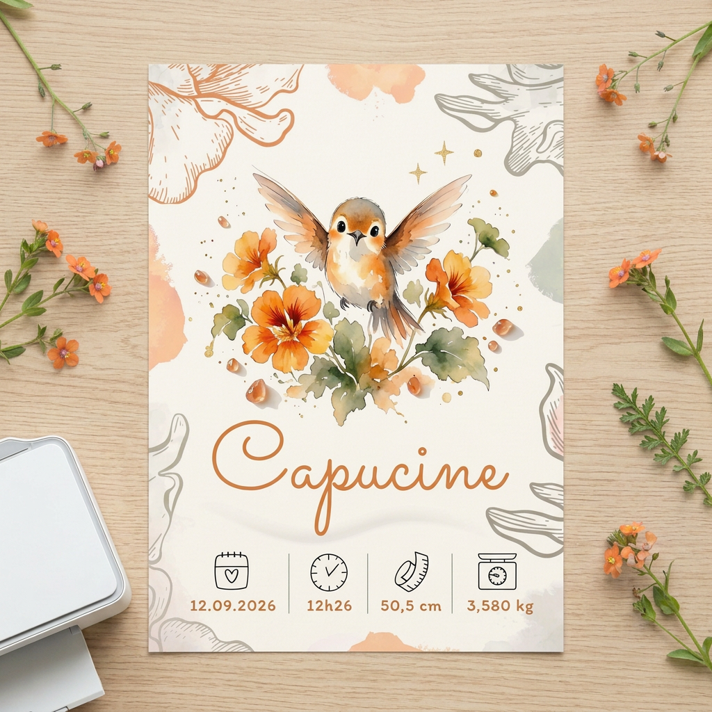 Affiche Capucine posée sur une table