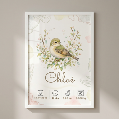 Affiche Chloé dans un cadre blanc avec plexiglas, vue de face
