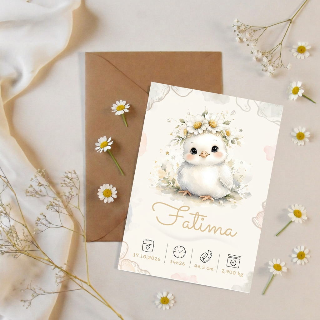 Affiche Fatima présentée sur une enveloppe kraft