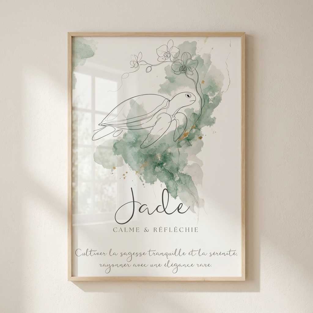 Affiche Jade A3 dans un cadre en bois clair avec plexiglas