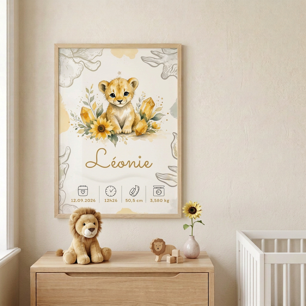 Affiche Léonie encadrée dans une chambre de bébé