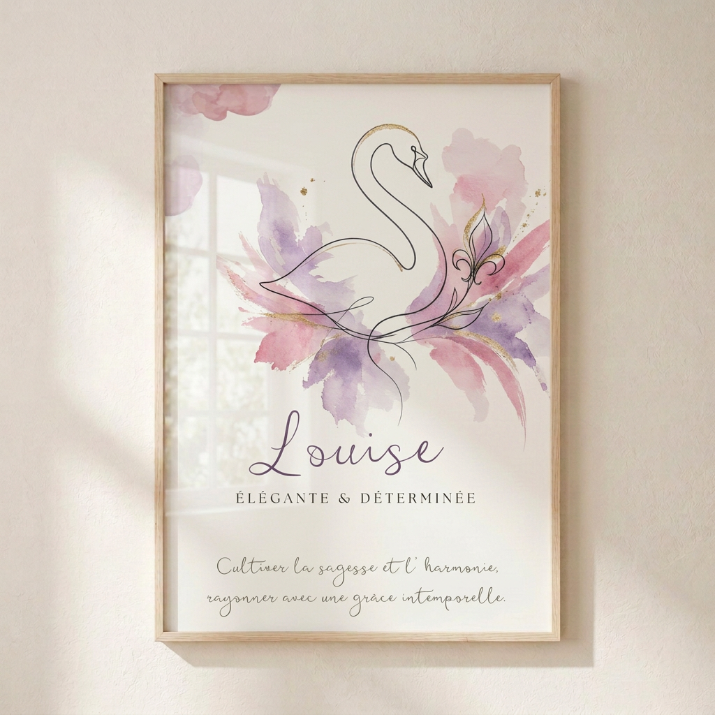 Affiche Louise dans un cadre bois clair avec plexiglas