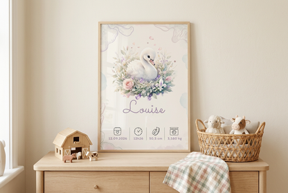 Affiche Louise encadrée en bois clair dans une chambre sur le thème de la ferme