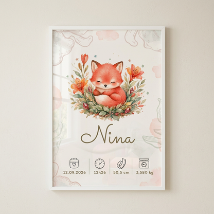 Affiche Nina dans un cadre blanc avec plexiglas, accroché au mur