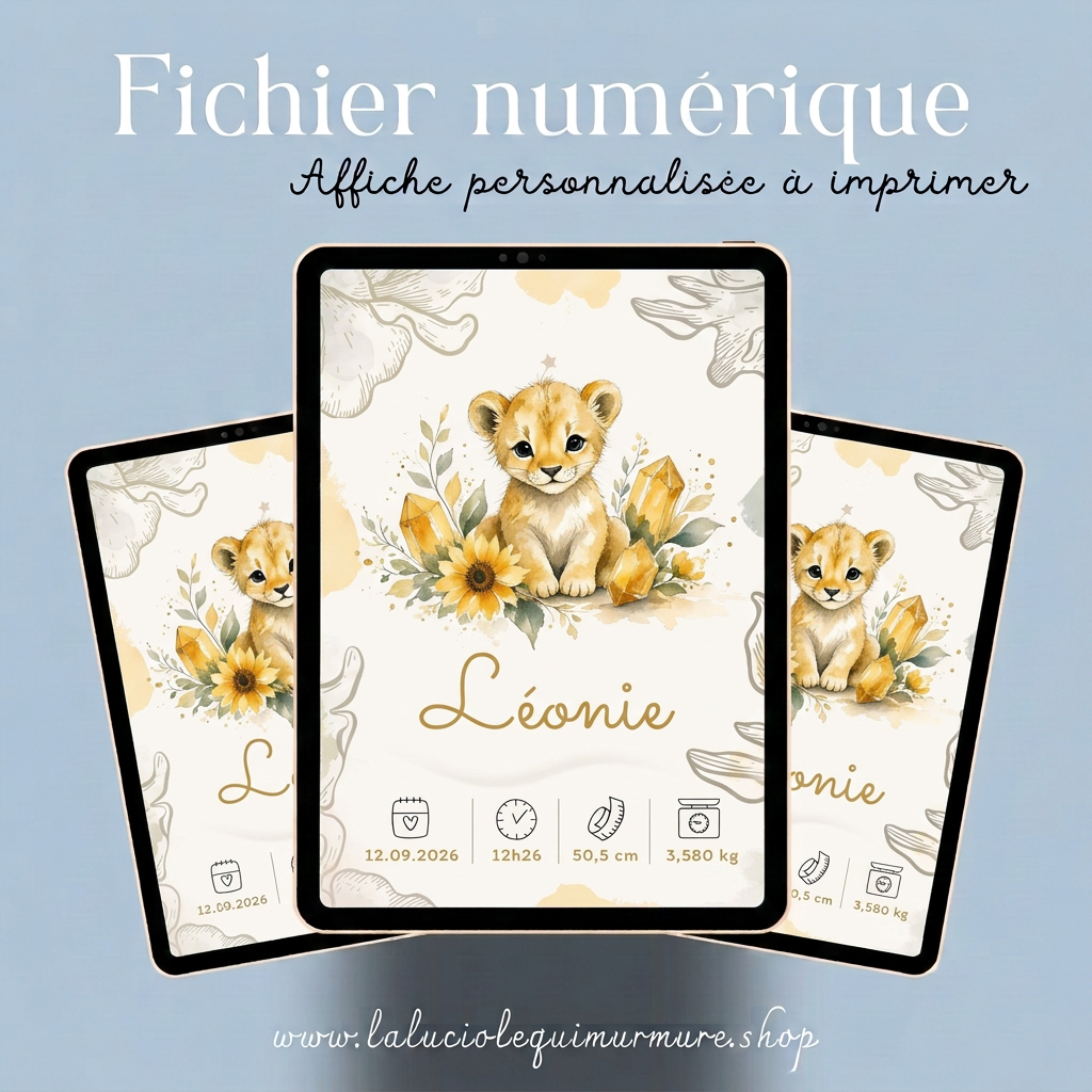 Affiche numérique Léonie sur trois tablettes