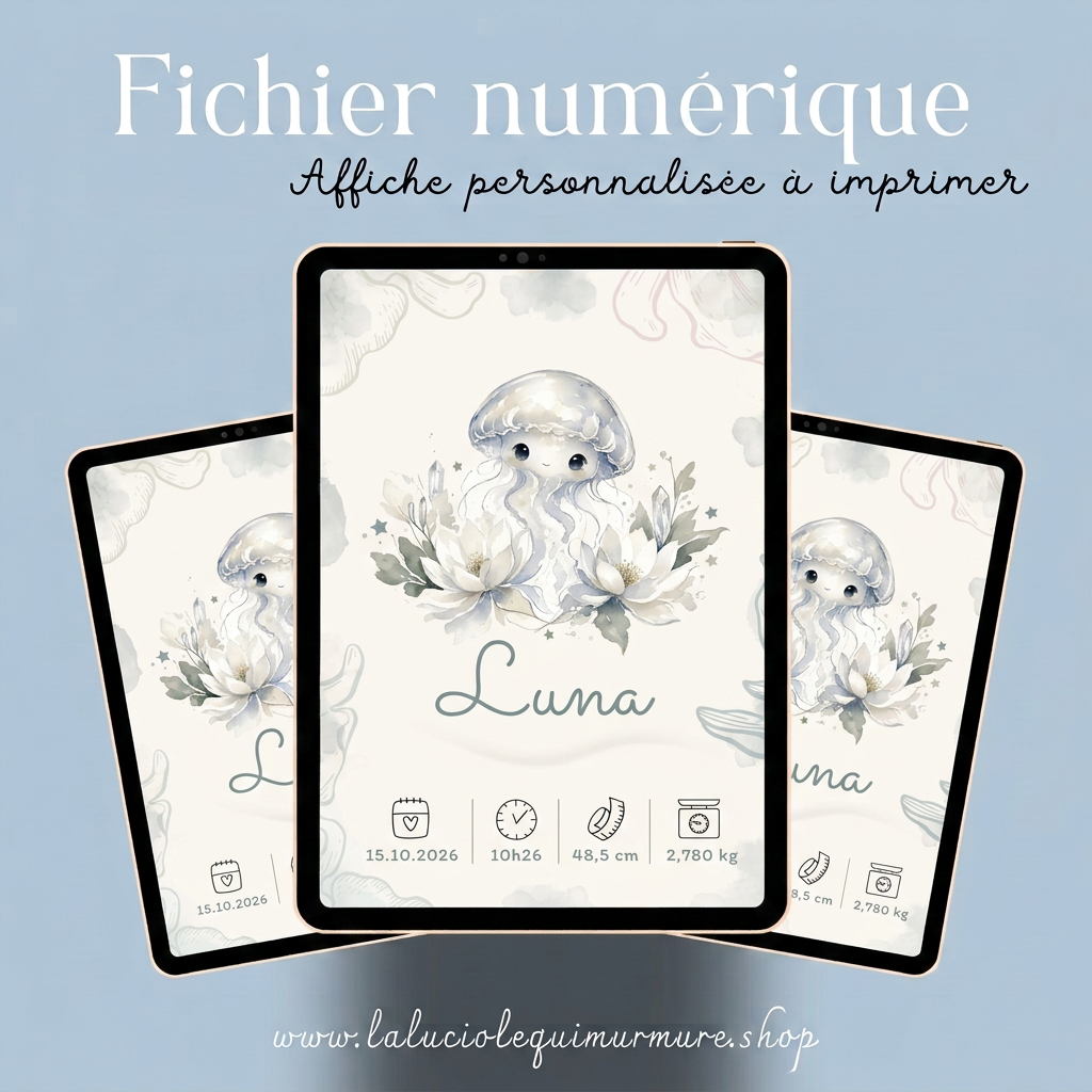 Affiche numérique Luna sur trois tablettes