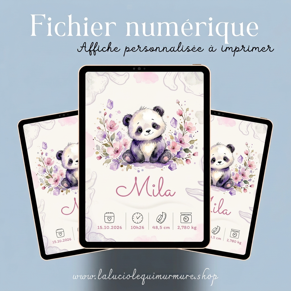 Affiche numérique Mila sur trois tablettes