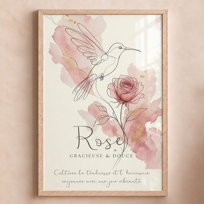 Affiche Rose dans un cadre en bois clair avec plexiglas