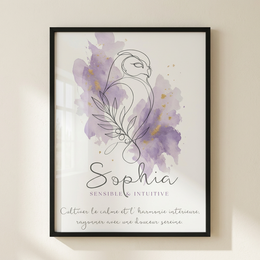 Affiche Sophia dans un cadre noir avec plexiglas