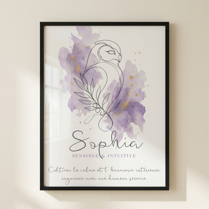 Affiche Sophia dans un cadre noir avec plexiglas