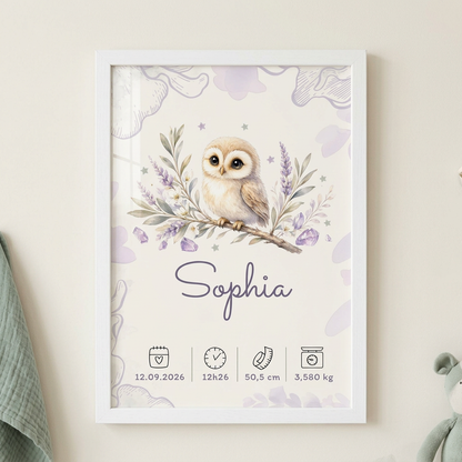 Affiche Sophia de face dans un cadre blanc A4 avec plexiglas