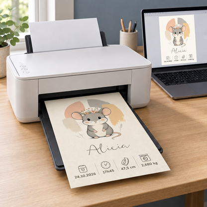 Affiche souris Alicia imprimée à la maison avec une imprimante de bureau