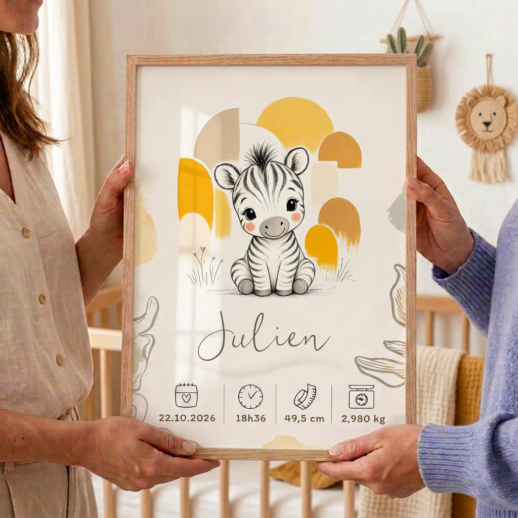 Affiche zèbre Julien encadrée offerte en cadeau
