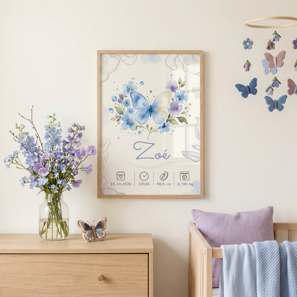 Affiche de naissance Zoé personnalisée encadrée