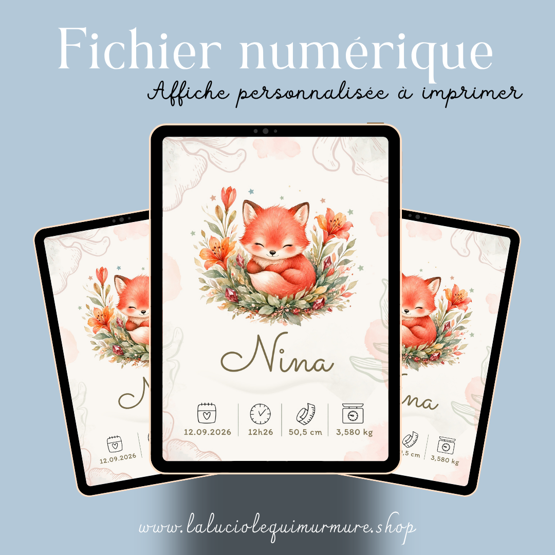 Affiche de naissance Nina personnalisée – fichier numérique