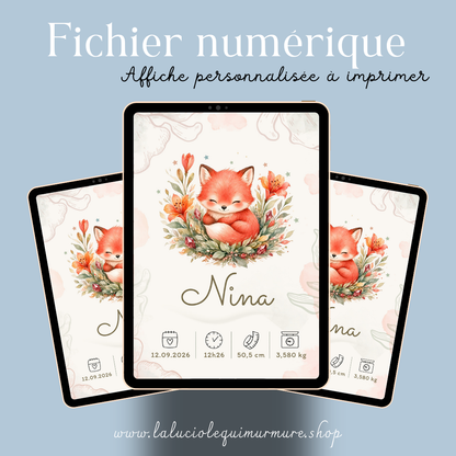 Affiche de naissance Nina personnalisée – fichier numérique