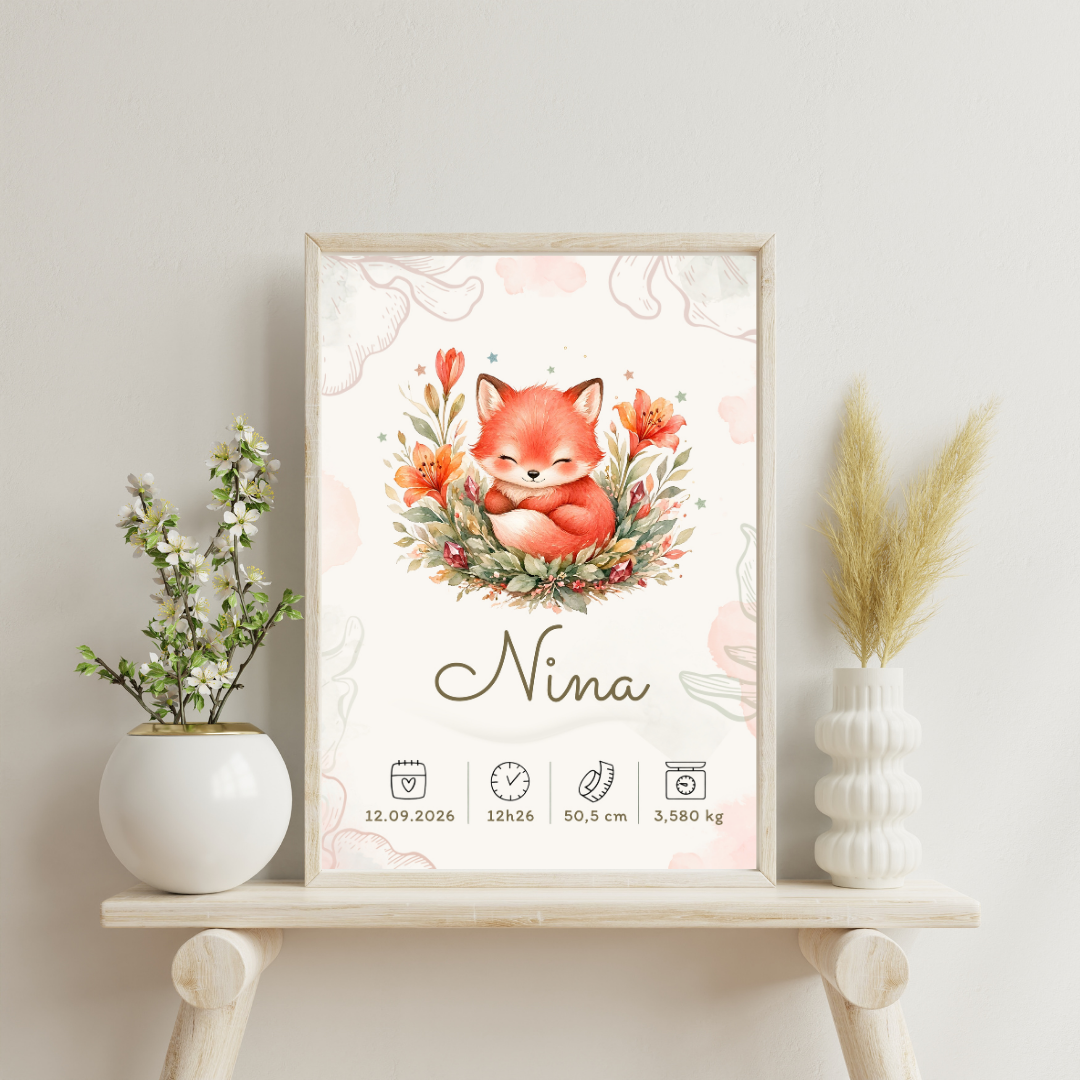 Affiche de naissance Nina personnalisée – fichier numérique