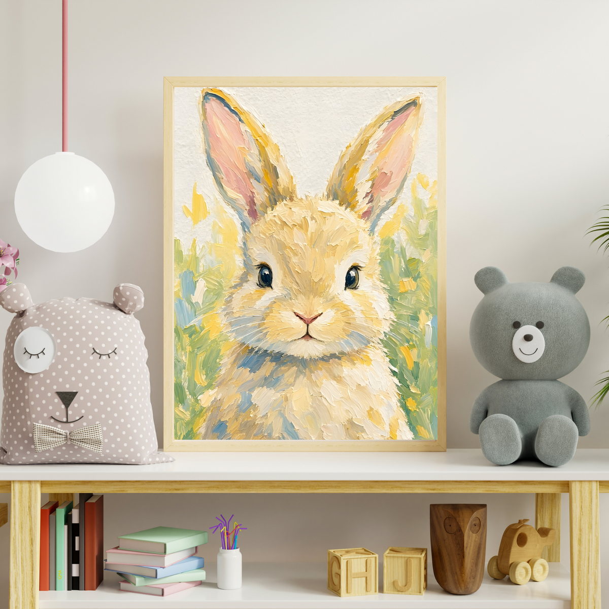 Affiche bébé lapin encadrée – chambre d'enfant prête à accrocher