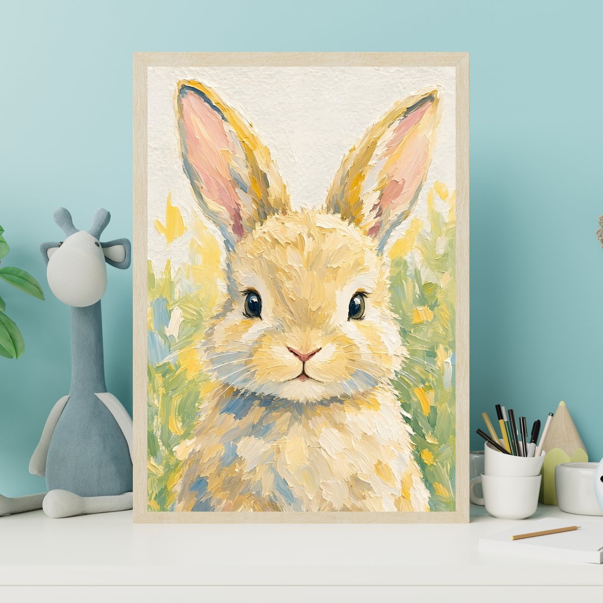 Affiche bébé lapin encadrée – chambre d'enfant prête à accrocher