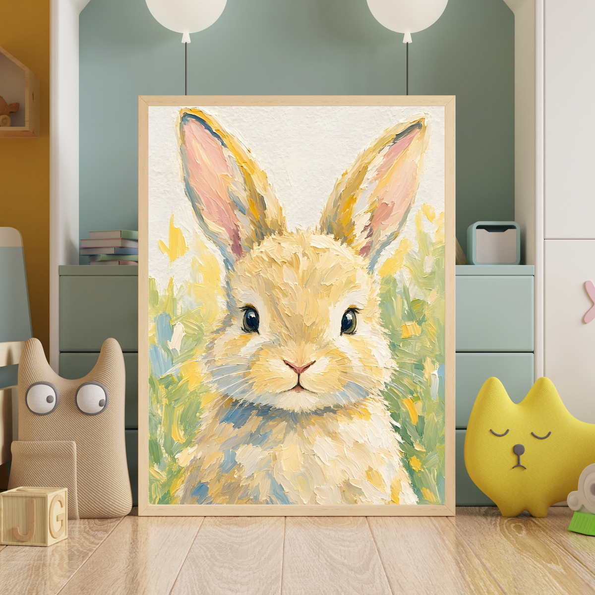 Affiche bébé lapin encadrée – chambre d'enfant prête à accrocher