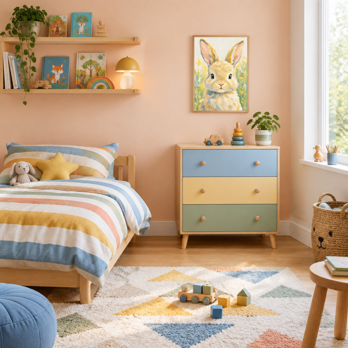 Affiche bébé lapin encadrée – chambre d'enfant prête à accrocher
