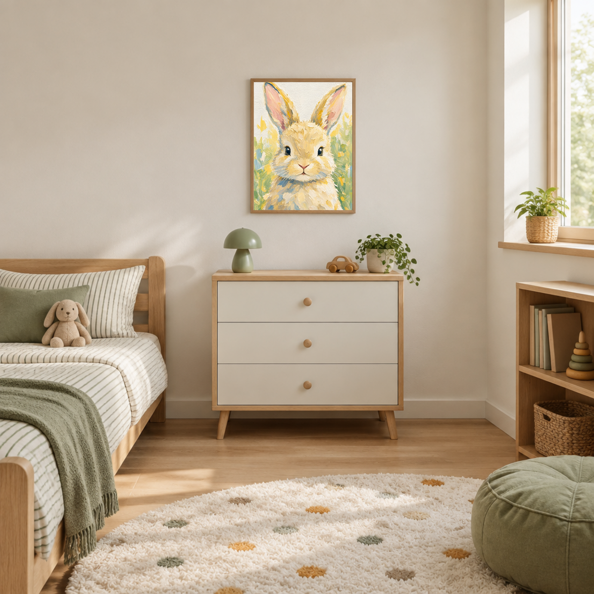 Affiche bébé lapin encadrée – chambre d'enfant prête à accrocher