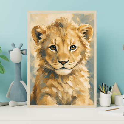 Affiche bébé lion encadrée – chambre d’enfant prête à accrocher
