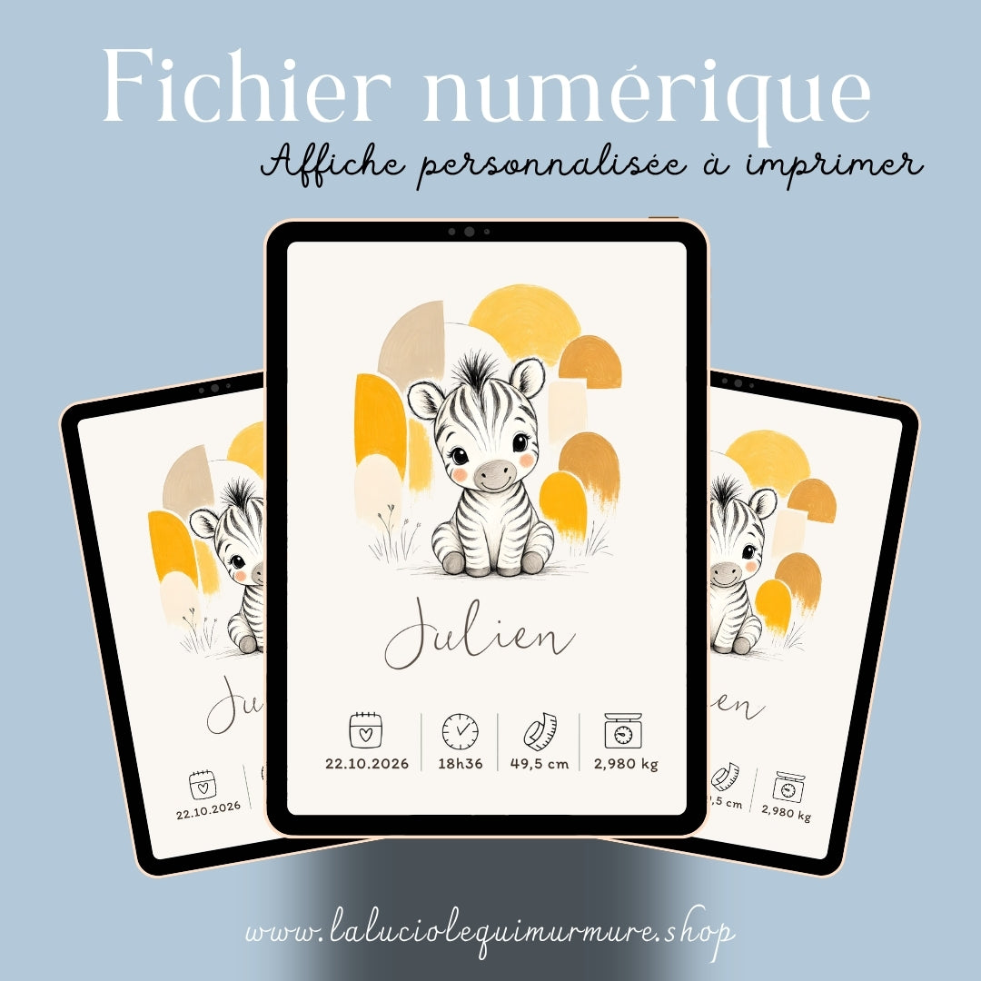 Affiche zèbre personnalisée – Animal totem, fichier numérique