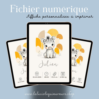 Affiche zèbre personnalisée – Animal totem, fichier numérique
