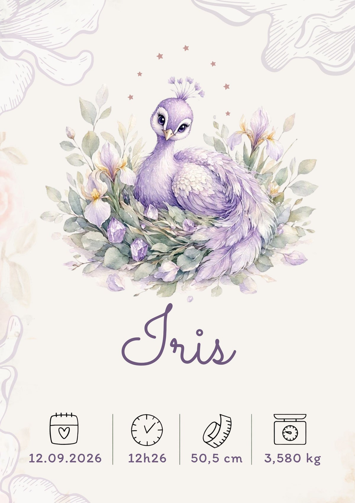 Affiche de naissance Iris personnalisée – fichier numérique