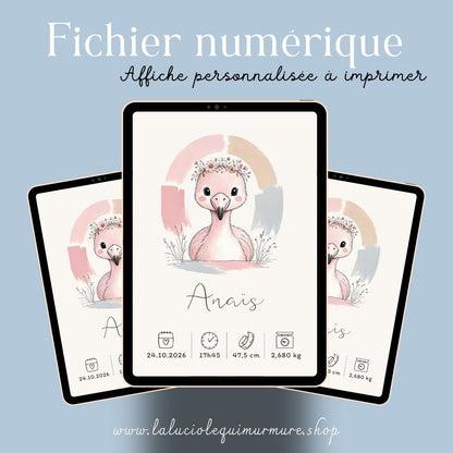 Affiche flamant rose personnalisée – Animal totem, fichier numérique
