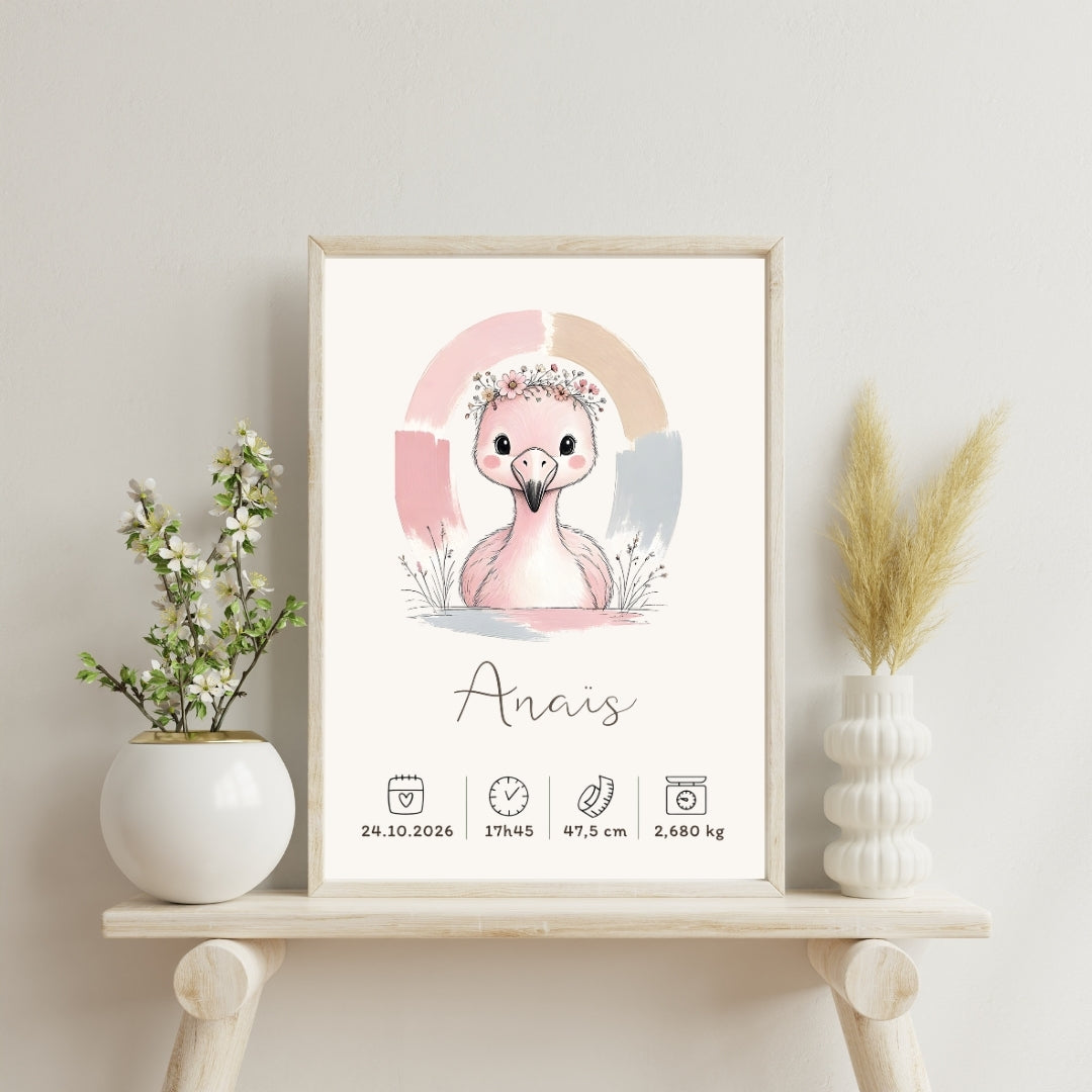 Affiche flamant rose personnalisée – Animal totem, fichier numérique