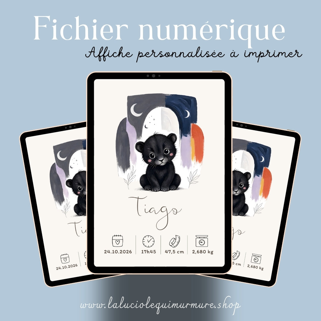 Affiche panthère noire personnalisée – Animal totem, fichier numérique