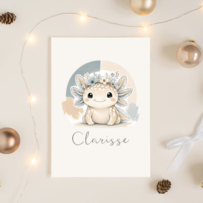 Affiche axolotl personnalisée – Prénom et naissance, fichier numérique