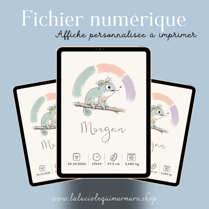 Affiche caméléon personnalisée – Animal totem, fichier numérique