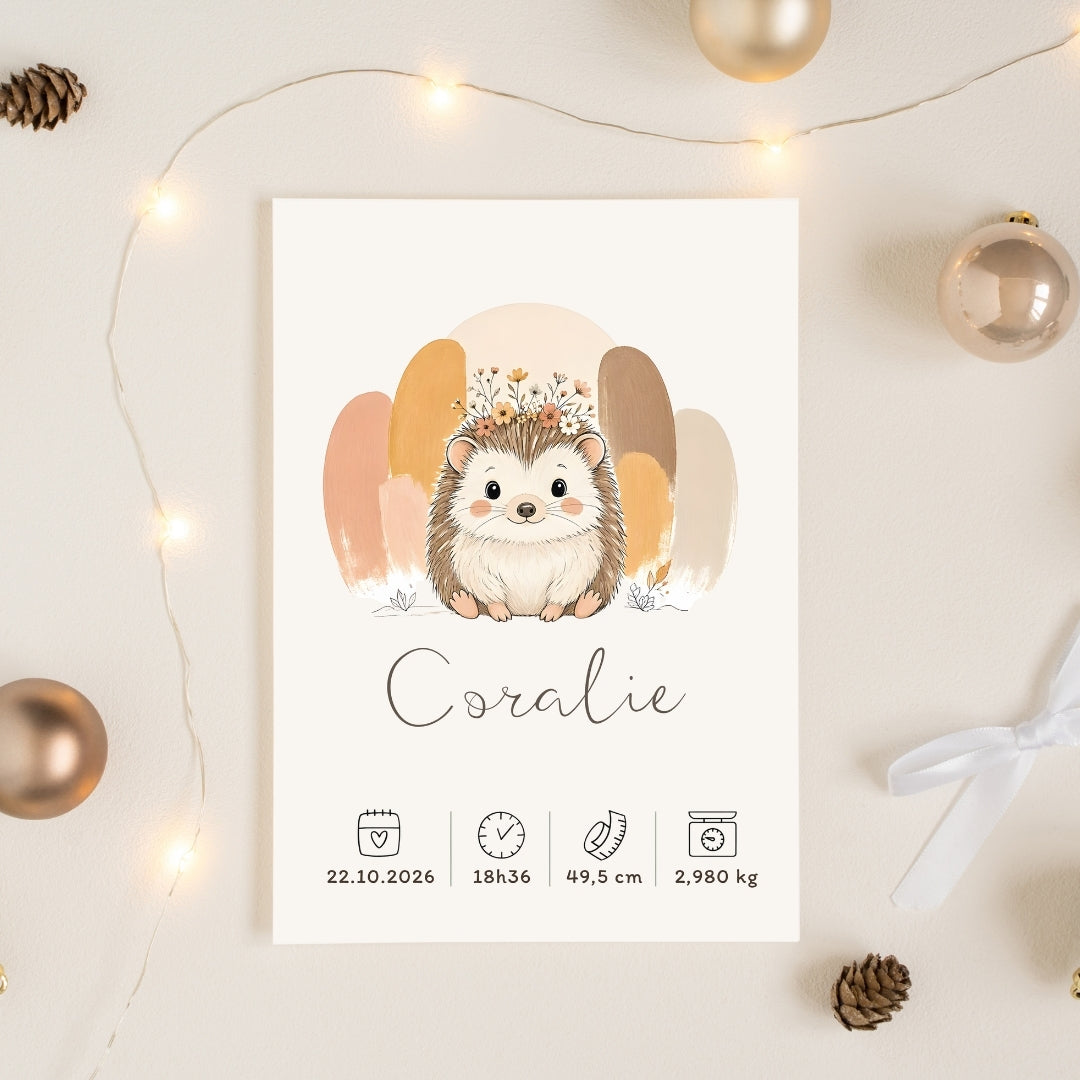 Affiche hérisson personnalisée – Animal totem, fichier numérique