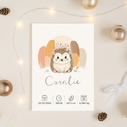 Affiche hérisson personnalisée – Animal totem, fichier numérique