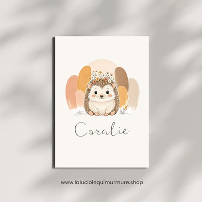 Affiche hérisson personnalisée – Animal totem, fichier numérique