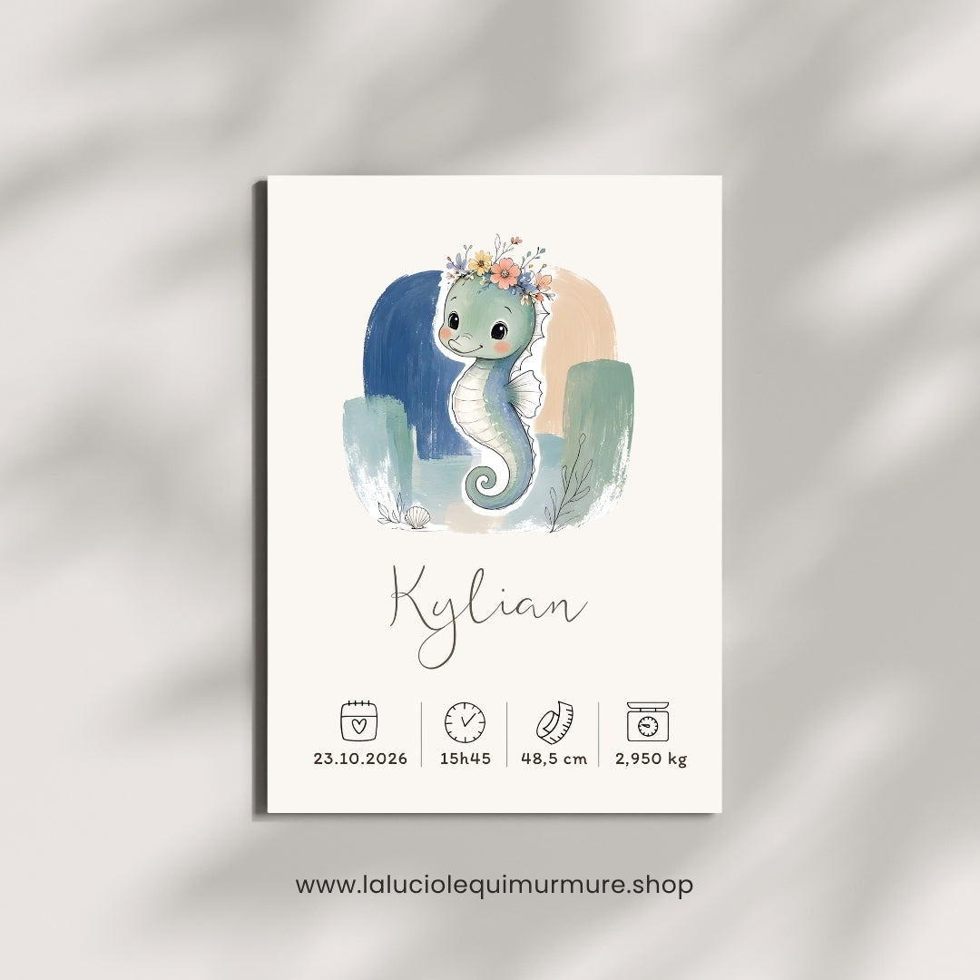 Affiche hippocampe personnalisée – Animal totem, fichier numérique