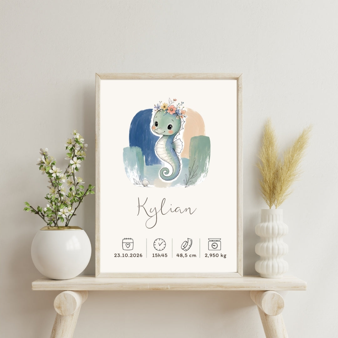 Affiche hippocampe personnalisée – Animal totem, fichier numérique