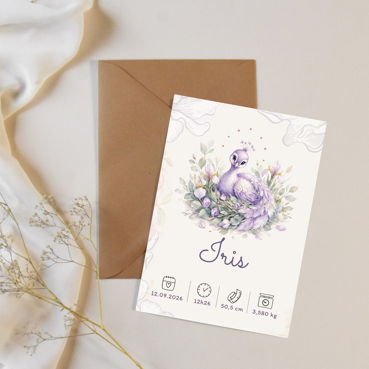Affiche de naissance Iris personnalisée – fichier numérique