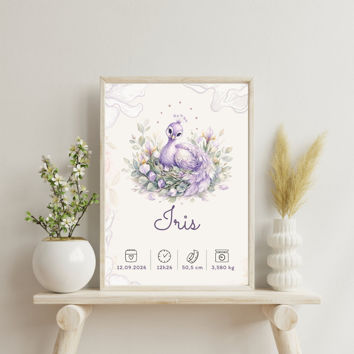 Affiche de naissance Iris personnalisée – fichier numérique