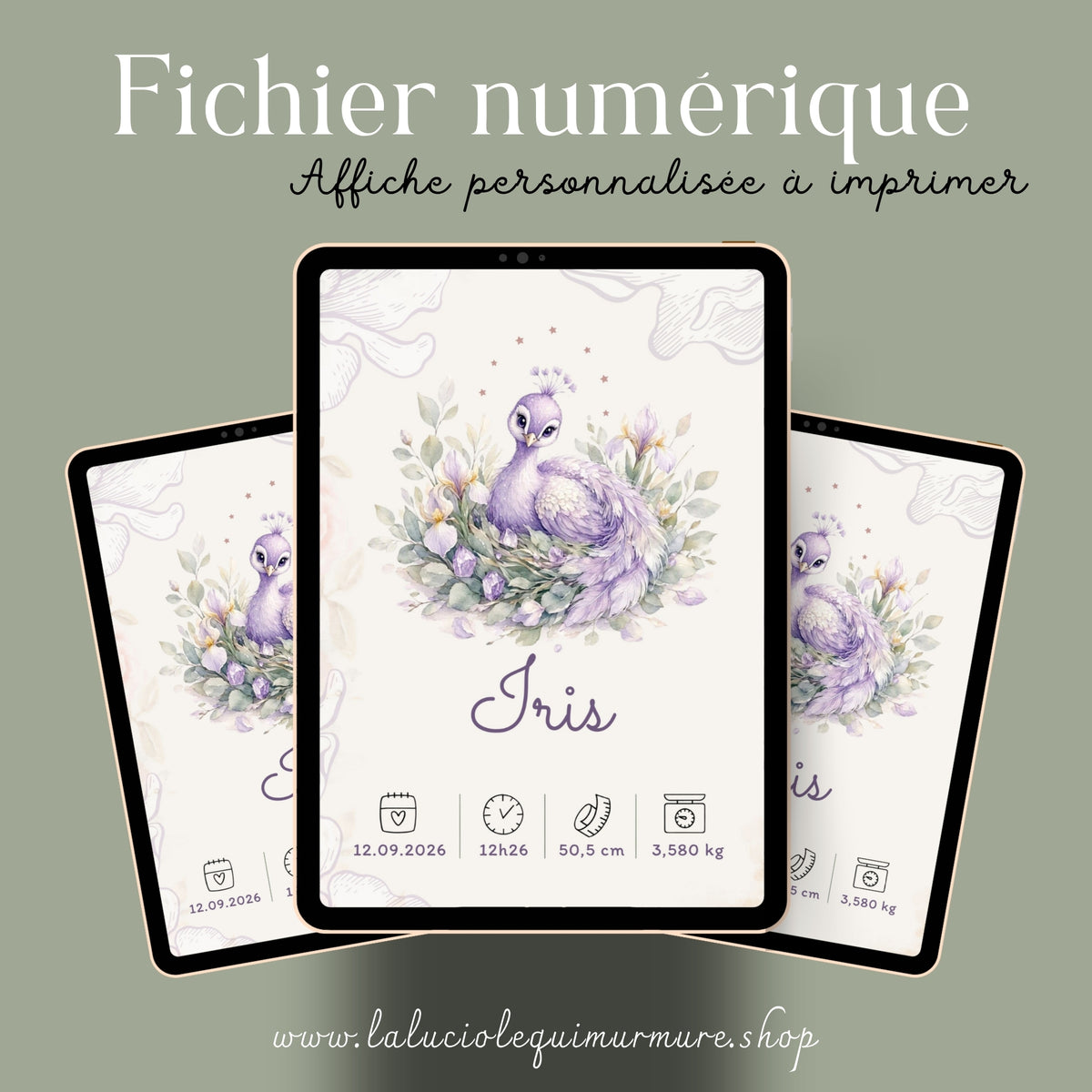 Affiche de naissance Iris personnalisée – fichier numérique