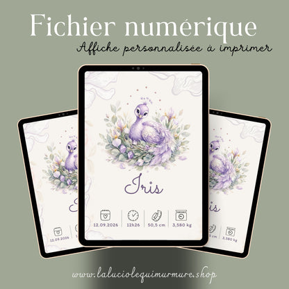 Affiche de naissance Iris personnalisée – fichier numérique