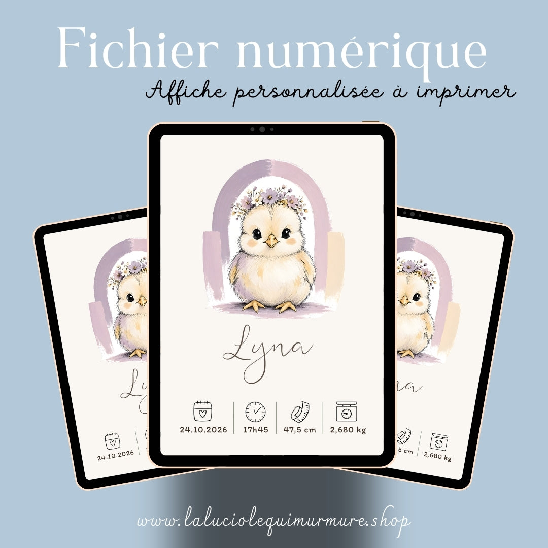 Affiche poussin personnalisée – Animal totem, fichier numérique