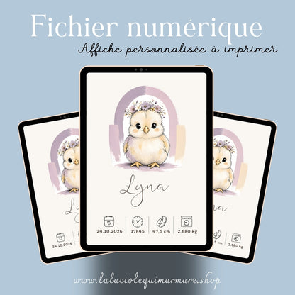 Affiche poussin personnalisée – Animal totem, fichier numérique