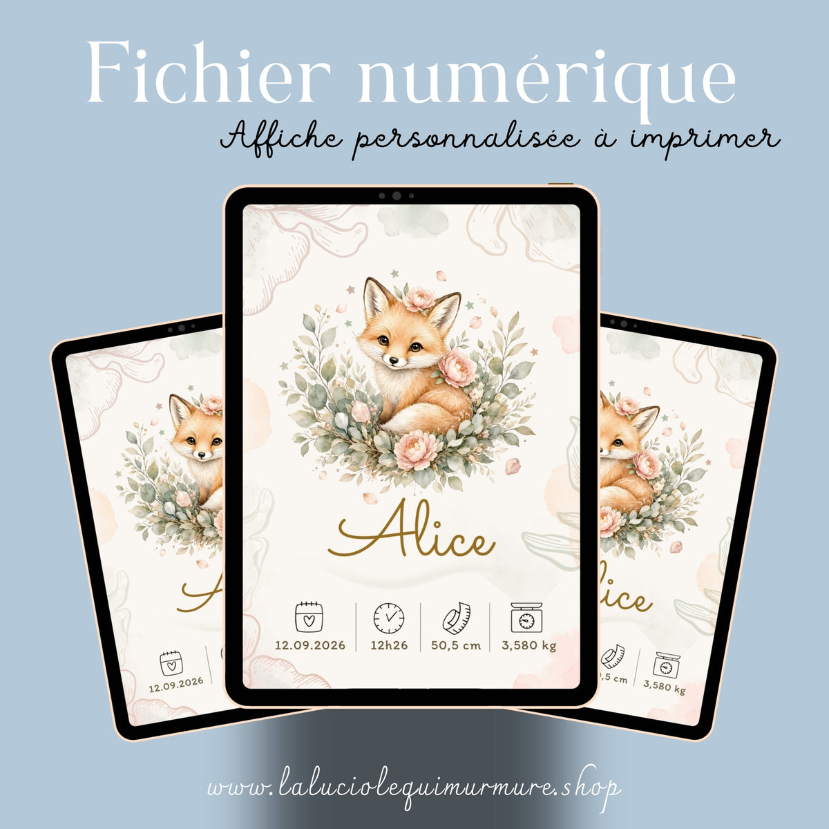 Affiche de naissance Alice personnalisée – fichier numérique