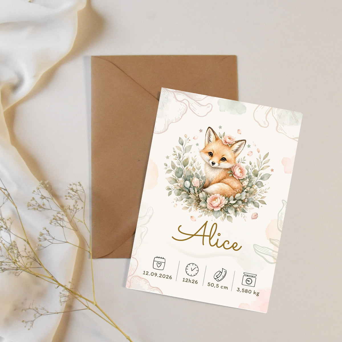 Affiche de naissance Alice personnalisée – fichier numérique
