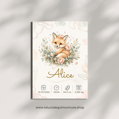 Affiche de naissance Alice personnalisée – fichier numérique