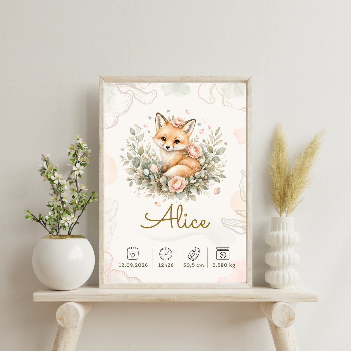 Affiche de naissance Alice personnalisée – fichier numérique